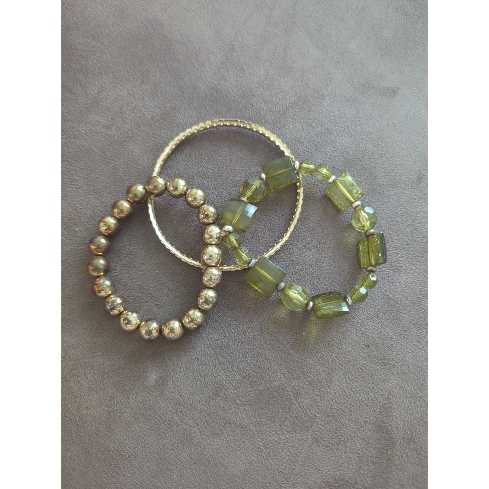 Set Of 3 Bracelets With‎ Gold Tones And Green Tones